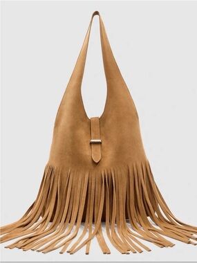 NWT Reformation Ivy Suede Fringe Tote Bag Bracco Brown